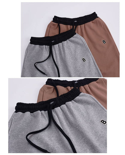 Drawstring Waist Lettering Embroidered Straight Leg Sweatpants