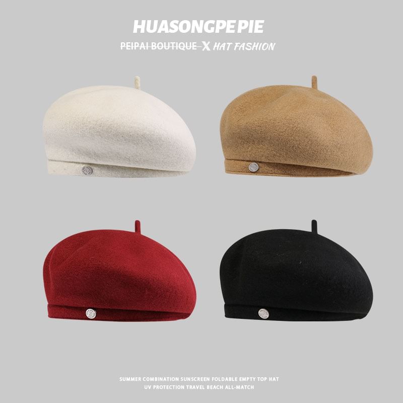 Hat Wool Metal Disc Beret