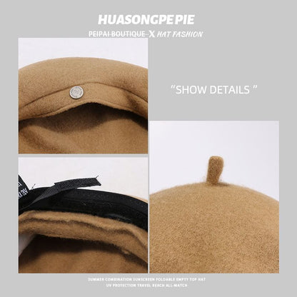 Hat Wool Metal Disc Beret