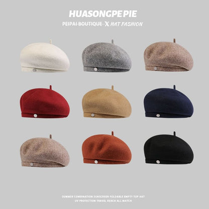 Hat Wool Metal Disc Beret