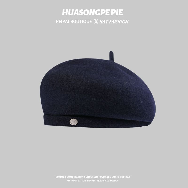 Hat Wool Metal Disc Beret