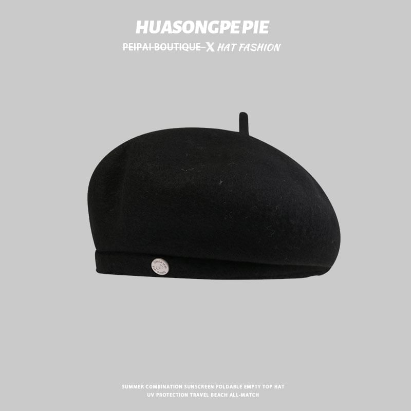 Hat Wool Metal Disc Beret