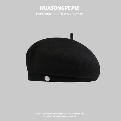 Hat Wool Metal Disc Beret