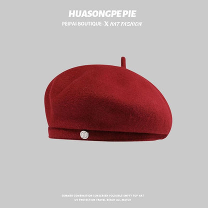 Hat Wool Metal Disc Beret