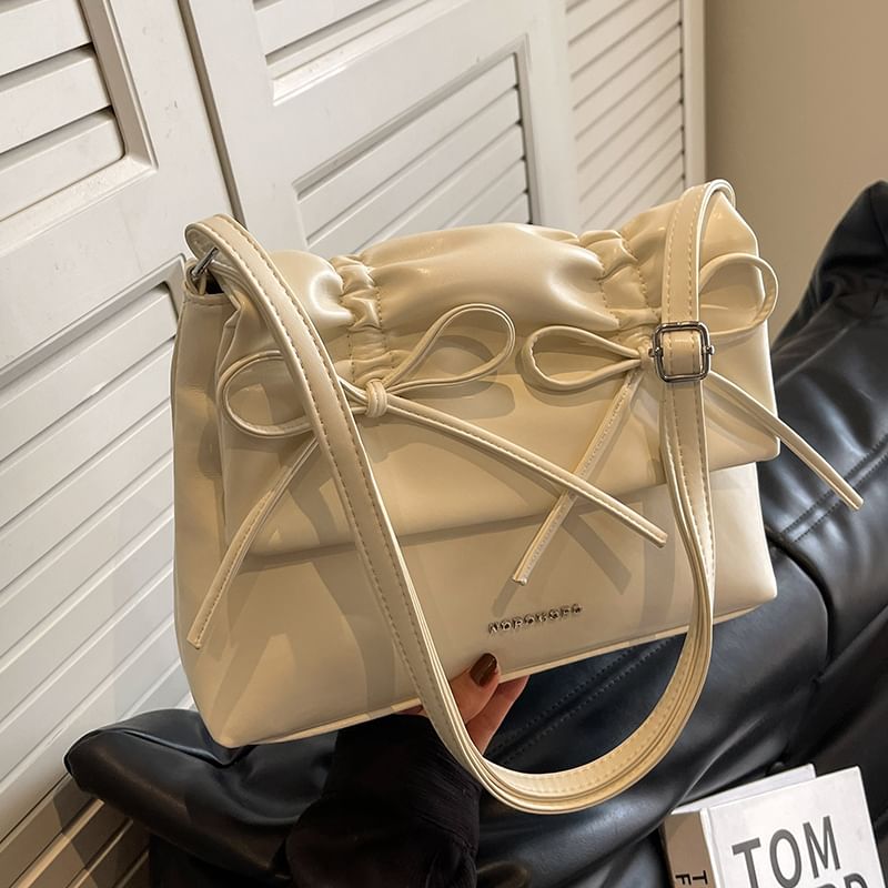 Leather Bag Bow Faux Shoulder