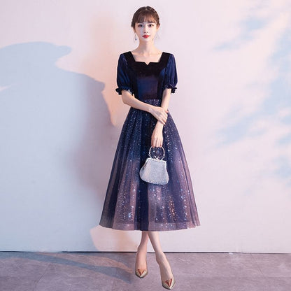 Gradient Velvet Panel Mesh A-Line Cocktail Dress / Evening Gown