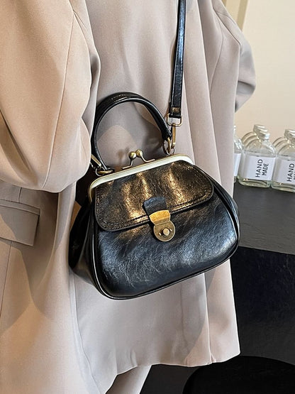 Faux Leather Clasped Crossbody Bag