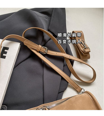 Faux Leather Plain Crossbody Bag