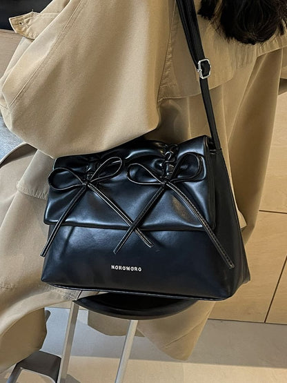 Faux Leather Flap Ribbon Crossbody Bag