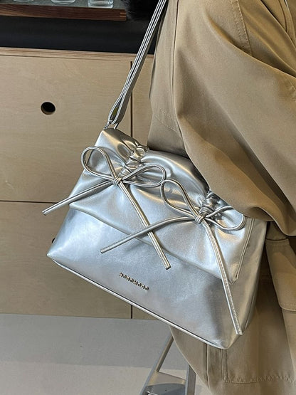 Faux Leather Flap Ribbon Crossbody Bag