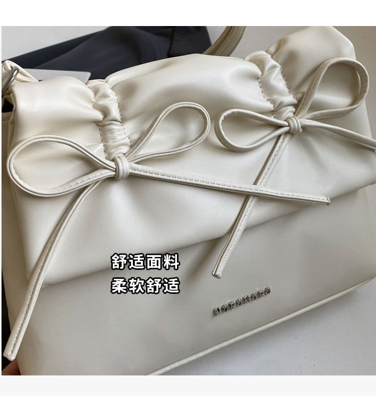 Faux Leather Flap Ribbon Crossbody Bag