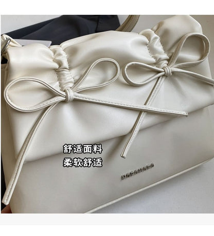 Faux Leather Flap Ribbon Crossbody Bag