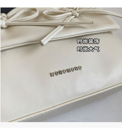 Faux Leather Flap Ribbon Crossbody Bag