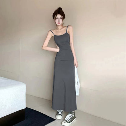 Thin Strap Plain Maxi A-Line Dress