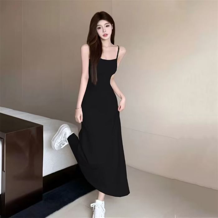 Thin Strap Plain Maxi A-Line Dress