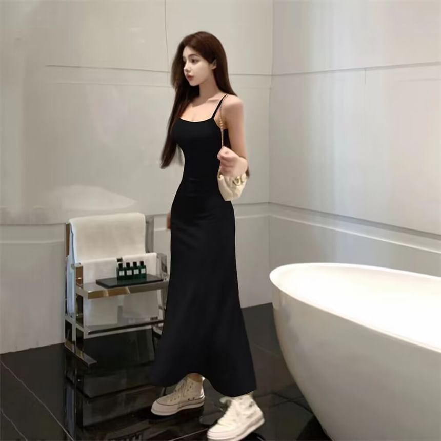 Thin Strap Plain Maxi A-Line Dress