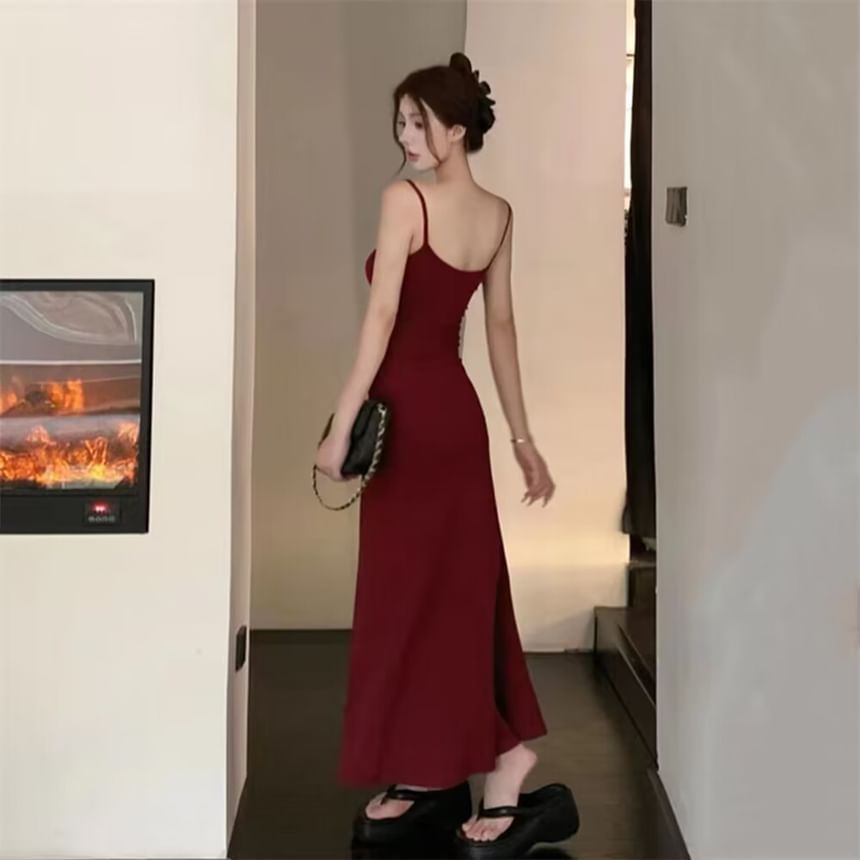 Thin Strap Plain Maxi A-Line Dress