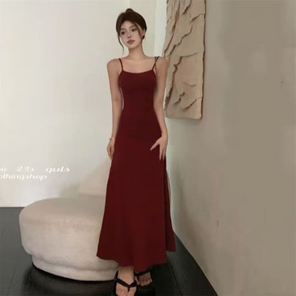 Thin Strap Plain Maxi A-Line Dress