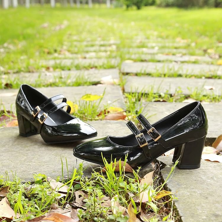 Chunky Heel Double Strap Mary Jane Shoes