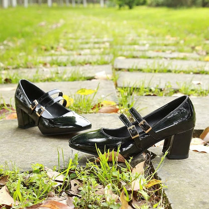Chunky Heel Double Strap Mary Jane Shoes