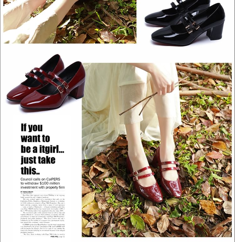 Chunky Heel Double Strap Mary Jane Shoes