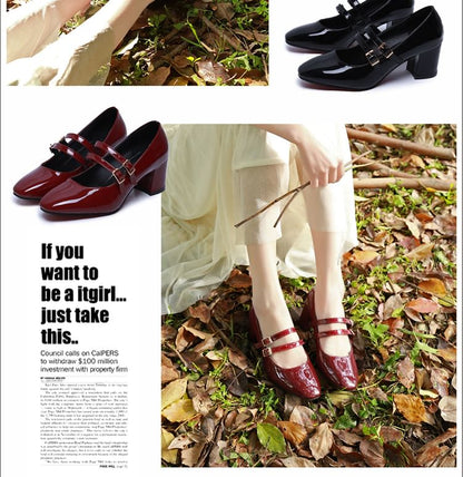 Chunky Heel Double Strap Mary Jane Shoes