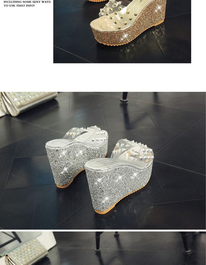 Platform Wedge Heel Studded Slide Sandals