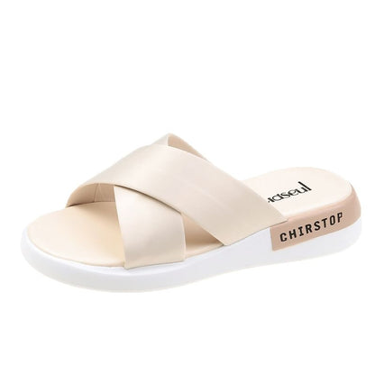 Lettering Wedge Heel Slide Sandals