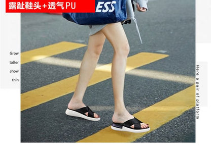 Lettering Wedge Heel Slide Sandals