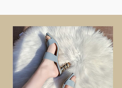 Square-Toe Chunky Heel Slide Sandals