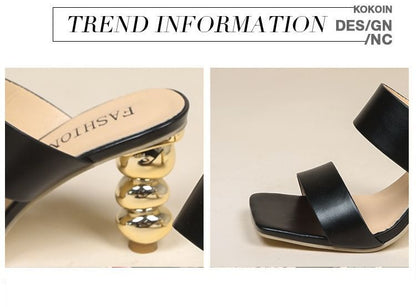 Square-Toe Chunky Heel Slide Sandals