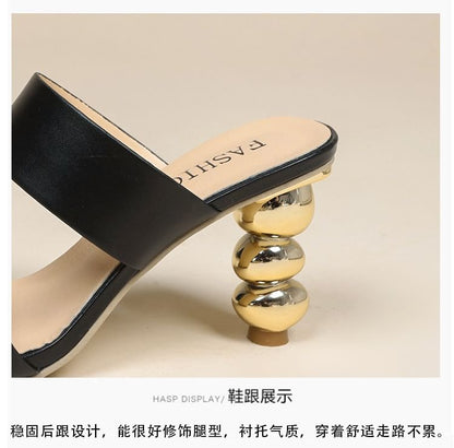 Square-Toe Chunky Heel Slide Sandals