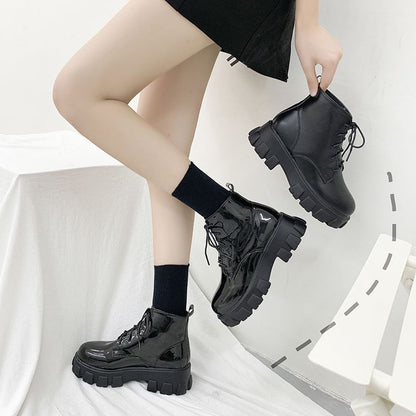 Platform Chunky Heel Lace-Up Short Boots