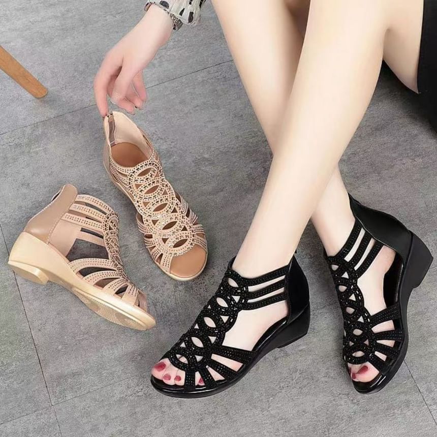 Wedge Heel Rhinestone Roman Sandals