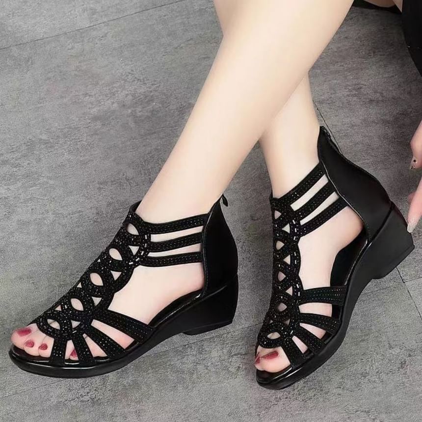 Wedge Heel Rhinestone Roman Sandals