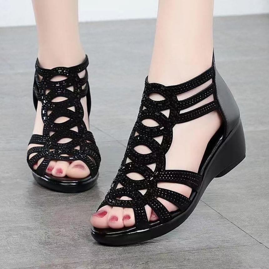 Wedge Heel Rhinestone Roman Sandals