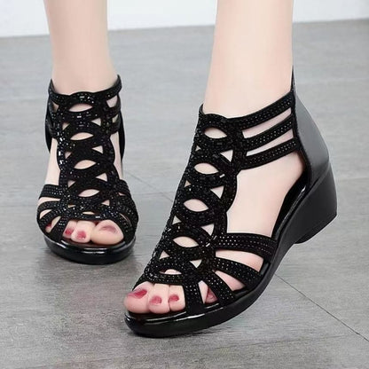 Wedge Heel Rhinestone Roman Sandals