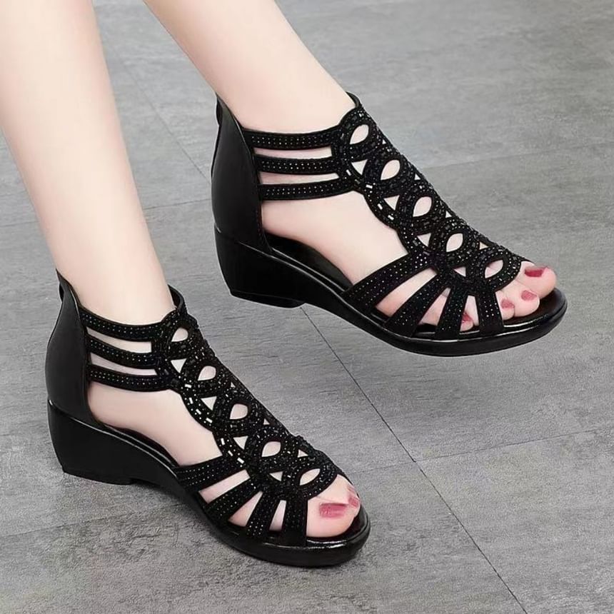 Wedge Heel Rhinestone Roman Sandals