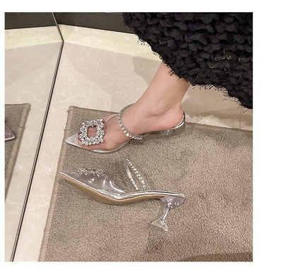 High Heel Rhinestone Buckled Sandals