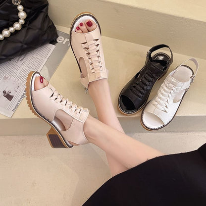 Chunky Heel Buckled Cutout Sandals