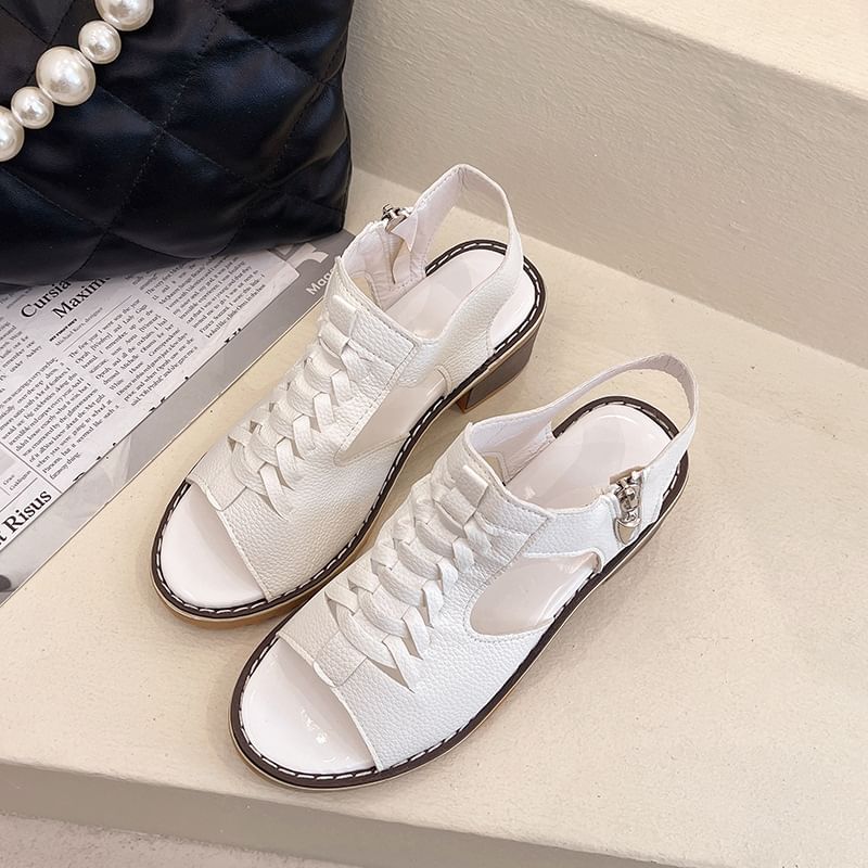 Chunky Heel Buckled Cutout Sandals