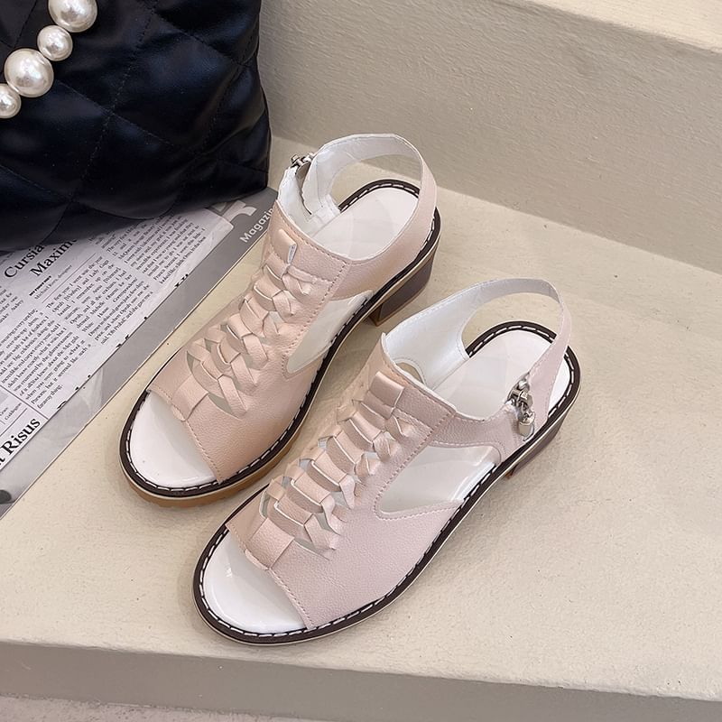 Chunky Heel Buckled Cutout Sandals