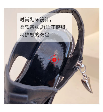 Chunky Heel Buckled Cutout Sandals