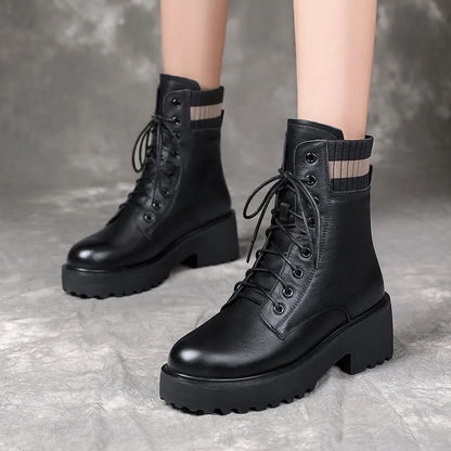 Chunky Heel Platform Lace-Up Short Boots