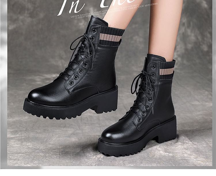 Chunky Heel Platform Lace-Up Short Boots