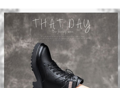 Chunky Heel Platform Lace-Up Short Boots