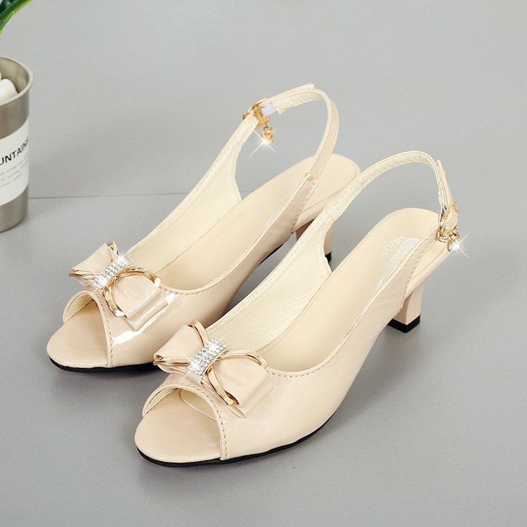 Chunky Heel BOw Slingback Sandals