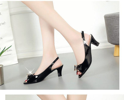 Chunky Heel BOw Slingback Sandals