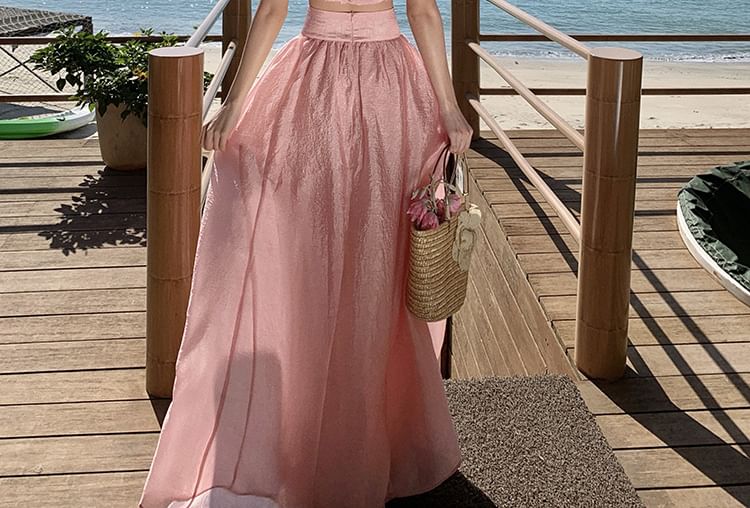 Plain Crop Skirt High + Waist Set: Maxi Camisole Top