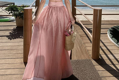 Plain Crop Skirt High + Waist Set: Maxi Camisole Top